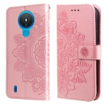 For Nokia 1.4 7-petal Flowers Embossing Pattern Horizontal Flip PU Leather Case with Holder & Card Slots & Wallet & Photo Frame(Rose Gold)