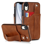 Crazy Horse Texture Shockproof TPU + PU Leather Case with Card Slot & Wrist Strap Holder For iPhone XR(Brown)