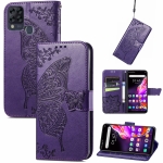 For Infinix Hot 10T Butterfly Love Flower Embossed Horizontal Flip Leather Case with Holder & Card Slots & Wallet & Lanyard(Dark Purple)
