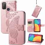For Alcatel 1S 2021 Butterfly Love Flower Embossed Horizontal Flip Leather Case with Holder & Card Slots & Wallet & Lanyard(Rose Gold)