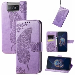 For Asus Zenfone 8 Flip Butterfly Love Flower Embossed Horizontal Flip Leather Case with Holder & Card Slots & Wallet & Lanyard(Light Purple)