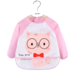 2 PCS Baby Eating Gown Children Waterproof Apron, Colour: Long-sleeved Pink Cat(100cm)