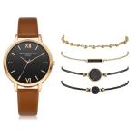 LVPAI XR3795 Ladies PU Strap Alloy Quartz Watch + Bracelet Set(Brown)