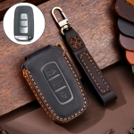 Hallmo Car Cowhide Leather Key Protective Cover Key Case for KIA K2 / K3 / K5 3-button (Black)