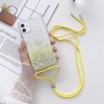 Gradient Glitter Powder Epoxy TPU Thickened Acrylic Shockproof Case with Round Neck Lanyard For iPhone 13 mini(Yellow)