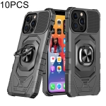 10 PCS Union Armor Magnetic PC + TPU Shockproof Case with 360 Degree Rotation Ring Holder For iPhone 13(Black)