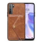 For Huawei nova 7 SE Litchi Texture Silicone + PC + PU Leather Back Cover Shockproof Case with Card Slot(Brown)