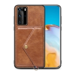 For Huawei P40 Pro Litchi Texture Silicone + PC + PU Leather Back Cover Shockproof Case with Card Slot(Brown)