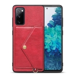 For Samsung Galaxy S20 FE Litchi Texture Silicone + PC + PU Leather Back Cover Shockproof Case with Card Slot(Red)