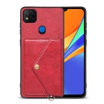 For Xiaomi Redmi 9C Litchi Texture Silicone + PC + PU Leather Back Cover Shockproof Case with Card Slot(Red)