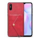 For Xiaomi Redmi 9A Litchi Texture Silicone + PC + PU Leather Back Cover Shockproof Case with Card Slot(Red)
