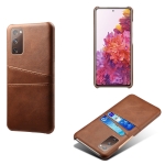 For Samsung Galaxy S20 FE 5G Calf Texture PC + PU Leather Back Cover Shockproof Case with Dual Card Slots(Brown)