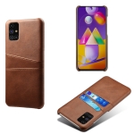 For Samsung Galaxy M31s Calf Texture PC + PU Leather Back Cover Shockproof Case with Dual Card Slots(Brown)