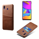 For Samsung Galaxy M10s Calf Texture PC + PU Leather Back Cover Shockproof Case with Dual Card Slots(Brown)