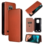 For Doogee S86 / S86 Pro Carbon Fiber Texture Magnetic Horizontal Flip TPU + PC + PU Leather Case with Card Slot(Brown)