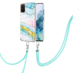 For Samsung Galaxy S20+ Electroplating Marble Pattern IMD TPU Shockproof Case with Neck Lanyard(Green 004)