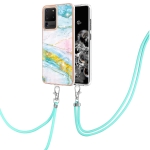 For Samsung Galaxy S20 Ultra Electroplating Marble Pattern IMD TPU Shockproof Case with Neck Lanyard(Green 004)
