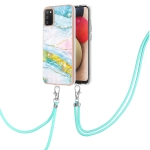 For Samsung Galaxy A02s EU Version 164mm Electroplating Marble Pattern IMD TPU Shockproof Case with Neck Lanyard(Green 004)