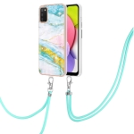 For Samsung Galaxy A03s 166mm Electroplating Marble Pattern IMD TPU Shockproof Case with Neck Lanyard(Green 004)