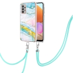 For Samsung Galaxy A32 4G EU Version Electroplating Marble Pattern IMD TPU Shockproof Case with Neck Lanyard(Green 004)