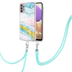 For Samsung Galaxy A32 5G Electroplating Marble Pattern IMD TPU Shockproof Case with Neck Lanyard(Green 004)