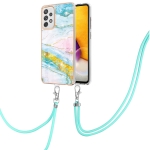 For Samsung Galaxy A72 5G / 4G Electroplating Marble Pattern IMD TPU Shockproof Case with Neck Lanyard(Green 004)