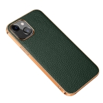 Electroplated Edge Litchi Texture Top Layer Cowhide Leather Back Cover Shockproof Case For iPhone 13 mini(Green)