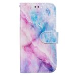 Horizontal Flip Leather Case with Holder For iPhone 13(Blue Pink Marble)