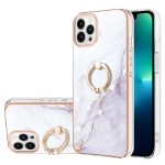 Electroplating Marble Pattern IMD TPU Shockproof Case with Ring Holder For iPhone 13 Pro(White 006)