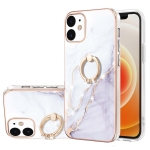 Electroplating Marble Pattern IMD TPU Shockproof Case with Ring Holder For iPhone 12 / 12 Pro(White 006)