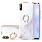 For Xiaomi Redmi 9A Electroplating Marble Pattern IMD TPU Shockproof Case with Ring Holder(White 006)