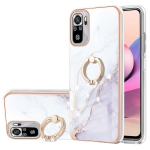 For Xiaomi Redmi Note 10S / Note 10 4G Electroplating Marble Pattern IMD TPU Shockproof Case with Ring Holder(White 006)
