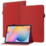 For Samsung Galaxy Tab S6 Lite SM-P610/T615 Rhombus Skin Feel Horizontal Flip Tablet Leather Case with Card Slots & Holder(Red)