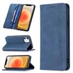 Magnetic RFID Blocking Anti-Theft Leather Case with Holder & Card Slots & Wallet For iPhone 12 mini(Blue)