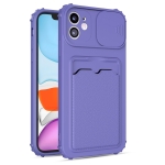 Sliding Camera Cover Design TPU Shockproof Case with Card Slot For iPhone 13(Purple)