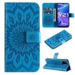 For vivo Y21/Y21s/Y33s Pressed Printing Sunflower Pattern Horizontal Flip PU Leather Case with Holder & Card Slots & Wallet & Lanyard(Blue)