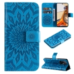 For Xiaomi 11T / 11T Pro Pressed Printing Sunflower Pattern Horizontal Flip PU Leather Case with Holder & Card Slots & Wallet & Lanyard(Blue)