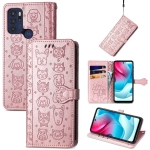 For Motorola Moto G60S Lovely Cat and Dog Embossing Pattern Horizontal Flip Leather Phone Case with Holder & Card Slots & Wallet & Cartoon Clasp & Lanyard(Rose Gold)