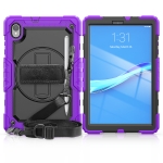 For Lenovo Tab M10 HD TB-X306X Shockproof Colorful Silicone + PC Protective Tablet Case with Holder & Shoulder Strap & Hand Strap(Purple)