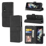 For Samsung Galaxy Z Fold3 5G Embossed Striped Magnetic Buckle PU + TPU Horizontal Flip Phone Leather Case(Black)