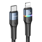 USAMS US-SJ538 U76 Type-C / USB-C to 8 Pin PD Aluminum Alloy Colorful Lights Fast Charging Data Cable, Length: 1.2m(Black)