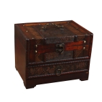 Grape Texture Jewelry Storage Box With Mirror Antique Wooden Dressing Box( 22x16x16cm)