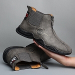 HLO3033 Autumn Winter High-Top Men Shoes Elastic Zipper Martin Boots, Size: 38(Gray-Velvet Lining)