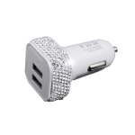 Diamond-Studded Dual USB Cigarette Lighter Car Charger(White)