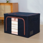 66L 50x40x33cm Fabric Steel Frame Quilt Clothing Storage Box Cotton Linen Storage Bag with Window(Navy Blue)