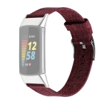 For Fitbit Charge 5 Nylon Canvas Replacement Strap Watchband(Purple Red)