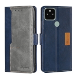 For Google Pixel 5 Retro Texture Contrast Color Buckle Horizontal Flip Leather Phone Case with Holder(Blue+Grey)