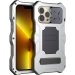 Camshield Shockproof Waterproof Dustproof Metal Case with Holder For iPhone 13 Pro Max(Silver)