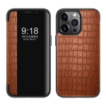 Crocodile Texture Windows View Horizontal Flip Leather Case For iPhone 13 Pro(Brown)