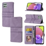 For Samsung Galaxy A03 International Version Embossed Striped Magnetic Buckle Horizontal Flip Phone Leather Case(Purple)